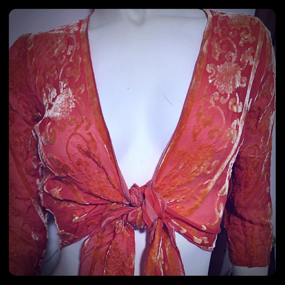 Hale Bob burnout silk tie bolero/ blouse